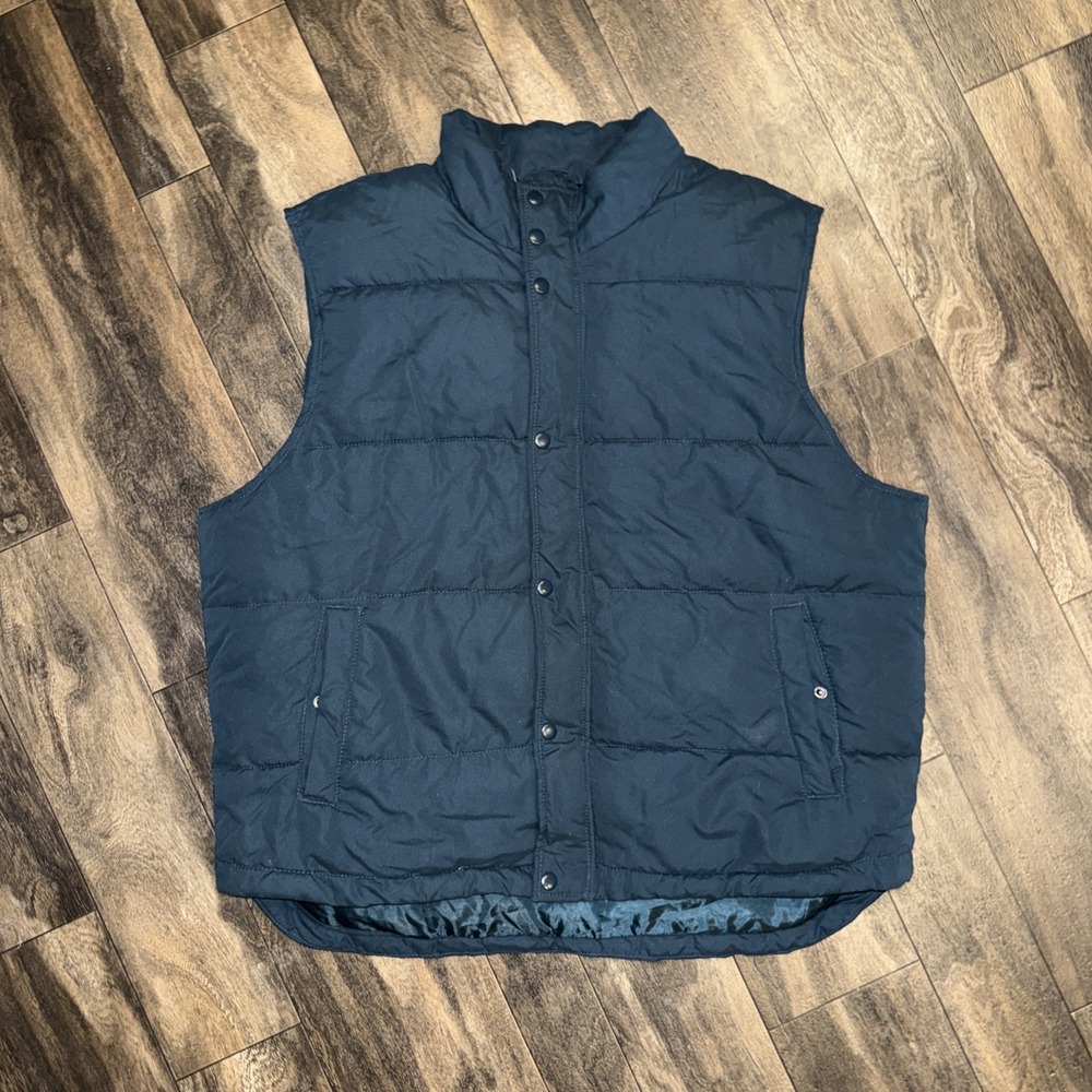 St. John's Bay Full-Zip Puffer Vest Men's XL Dark Blue Snap Button Sleeveless
